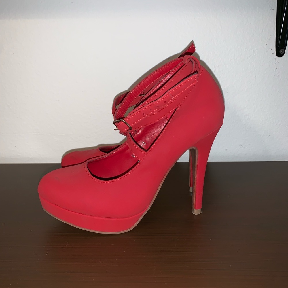 Red Strappy Heels, Size 6 1/2